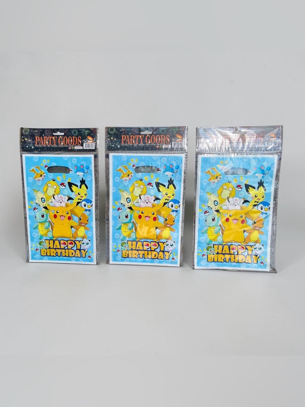 Bundle of 3 Bags of Pikachu Plastic Birthday Party Favor Gift Bags (30ct Total)
